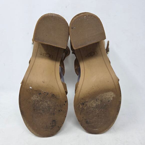 UGG Suede Gladiator Block Heel Sandals Tan Womens Size 7 - Picture 7 of 8
